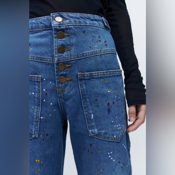 ZARA THE RISE CROPPED PAINTER ZW JEANS - Picture 4 of 10